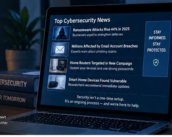 Illustrative cybersecurity briefing displayed on a laptop